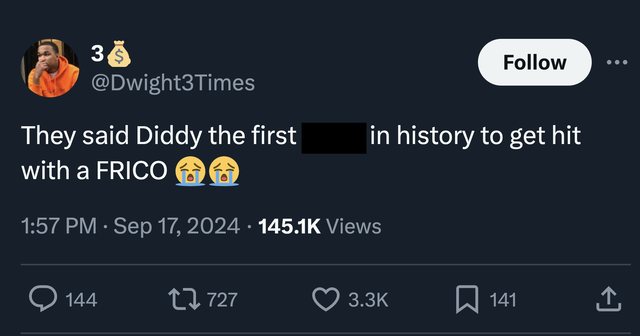 diddy tweets and reactions - screenshot - 35 They said Diddy the first in history to get hit with a Frico Views 144 17727 141